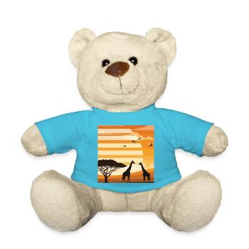 Safari Sunset Giraffe Africa Landscape Shirt - Teddy Bear - atoll blue - Front