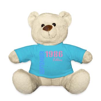 September 1986 Birthday - Teddy Bear - atoll blue - Front