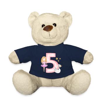 5th Birthday Princess Ballerina - Teddy Bear - french navy - Front
