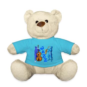 JAZZ CATS - CATS PLAYING SAXOPHONE AND DOUBLE BASS - Teddy Bear - atoll blue - Front