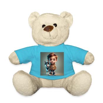 Junge mit Hund - Teddy - Atollblau - Vorne