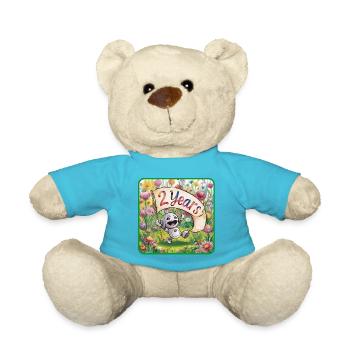 2 Jahre 2. Geburtstag Roboter auf Blumenwiese - Teddy - Atollblau - Vorne