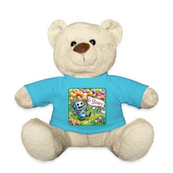 6 Jahre, 6. Geburtstag Roboter auf Blumenwiese - Teddy - Atollblau - Vorne