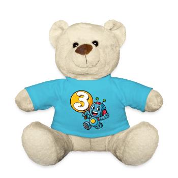 Endlich 3 Jahre drei dritter Geburtstag Roboter - Teddy - Atollblau - Vorne