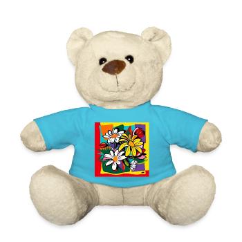 Pop Art Stil / farbenfrohes Blumen-Motiv - Teddy - Atollblau - Vorne