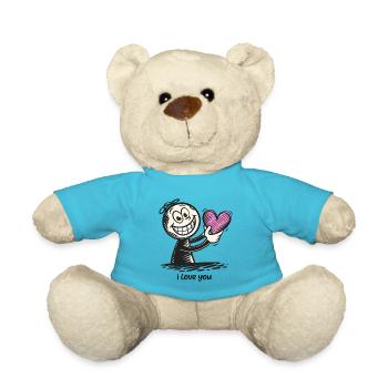 Stick figure with heart I LOVE YOU - Teddy Bear - atoll blue - Front