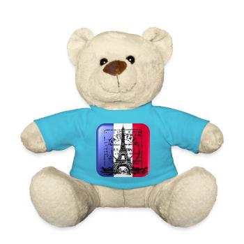 PARIS -Französische Eleganz/Eiffelturm/Trikolore - Teddy - Atollblau - Vorne