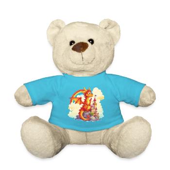 Drache Schloss Regenbogen Süß Niedlich Kindlich - Teddy - Atollblau - Vorne