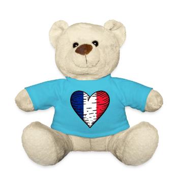 Frankreich Flagge Herz Französische Fahne Heimat - Teddy - Atollblau - Vorne