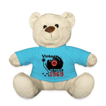 October Vintage 1969 53rd Birthday Gift - Teddy Bear - atoll blue - Front