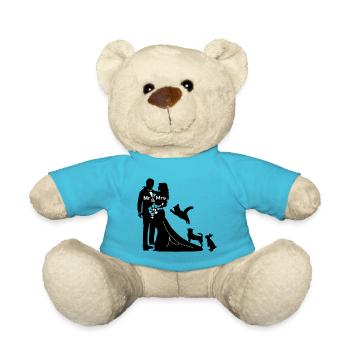 Newlyweds with dog, cat and rabbit getting married - Teddy Bear - atoll blue - Front