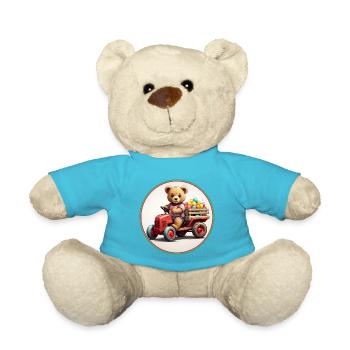 lustiger Oster Teddybär bringt Eier im Ostermobil - Teddy - Atollblau - Vorne