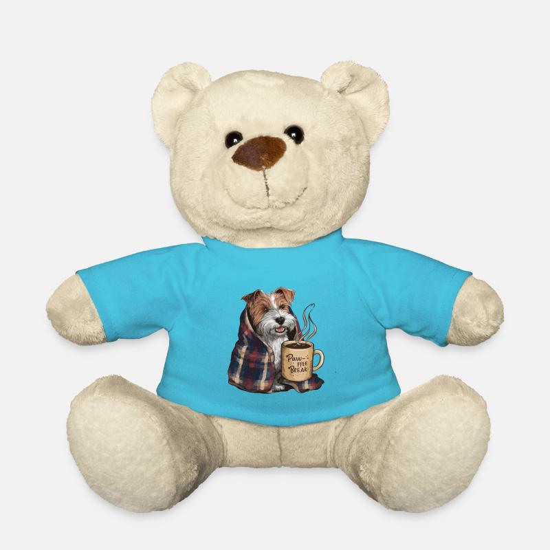 Dandie Dinmont Terrier mit Decke und Kaffeebecher - Teddy - Atollblau