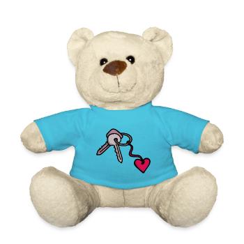 Double clé avec porte-clés de chaîne cardiaque - Nounours - bleu outremer - Devant