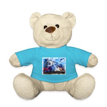Eisenbahn Zug Bahn Lokomotive Design Geschenkidee - Teddy - Atollblau - Vorne