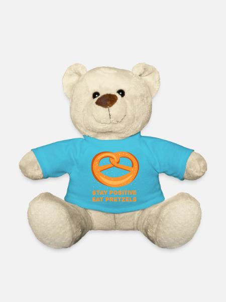 Stay positive eat Pretzels! positive pretzel saying - Teddy Bear - atoll blue