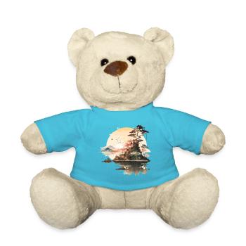 Japanese Sunset - Watercolor Illustration - Teddy Bear - atoll blue - Front