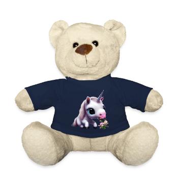 Cute unicorn smells bouquet - Teddy Bear - french navy - Front