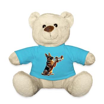 German Shepherd playing Trumpet - Teddy Bear - atoll blue - Front