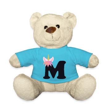 Einhorn-Buchstabe Regenbogenstyle "M" | be unique - Teddy - Atollblau - Vorne
