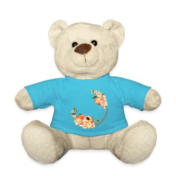 Pfirsichhälfte,Pfirsiche,Pfirsichblüten im Kranz - Teddy - Atollblau - Vorne
