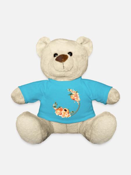 Pfirsichhälfte,Pfirsiche,Pfirsichblüten im Kranz - Teddy - Atollblau
