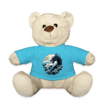 Mystischer blauer Drache mit Mond - Verzauberte Nacht - Teddy - Atollblau - Vorne