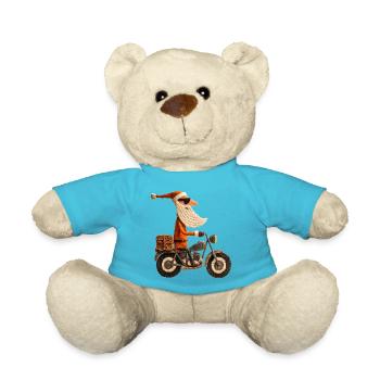 Santa Claus on Motorcycle - Teddy Bear - atoll blue - Front