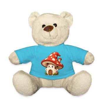 Red Cap House Mushroom Design - Teddy Bear - atoll blue - Front