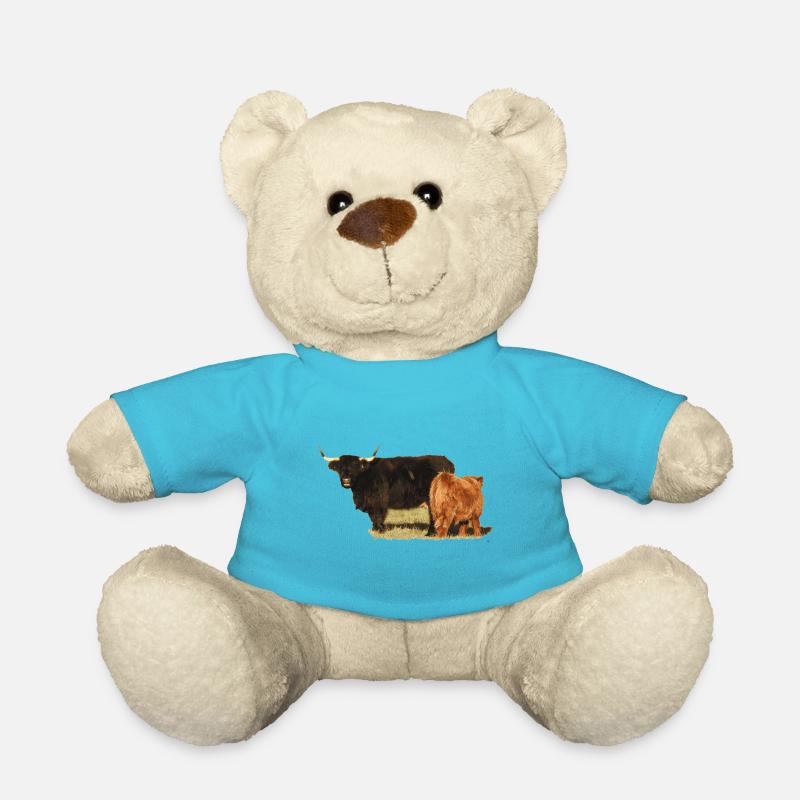 Vache et veau Highland Cattle - Nounours - bleu outremer