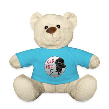 Schwarzer Pudel Gib mir fünf - Teddy - Atollblau - Vorne