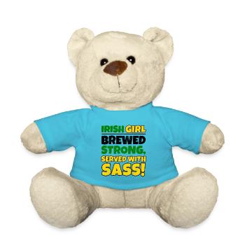 Irish Girl: Brewed Strong St Patricks Day - Teddy Bear - atoll blue - Front