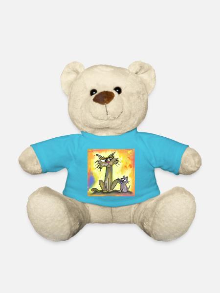 Babykatze und grimmige alte Katze - Teddy - Atollblau