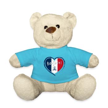 Bonjour Paris-Herz für Frankreich Trikolore - Teddy - Atollblau - Vorne