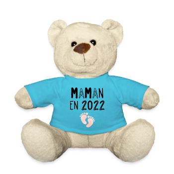 Maman - 2022 - Cadeau - Naissance - Anniversaire - Nounours - bleu outremer - Devant