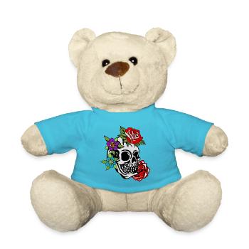 Kopf des Todes Blume rosa Blatt alte Schule Tattoo - Teddy - Atollblau - Vorne