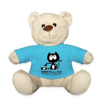 Chat noir mignon demande la nourriture ! humour - Nounours - bleu outremer - Devant