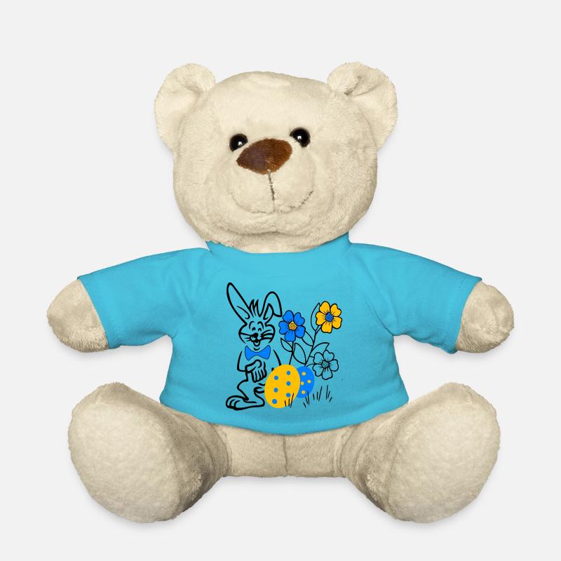 Hase mit Ostereier und Blumen - Teddy - Atollblau