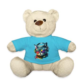 Katze Sonnenbrille Kopfhörer Splash Bunt Tier - Teddy - Atollblau - Vorne