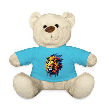 Tête de lion à crinière, colorée - Nounours - bleu outremer - Devant