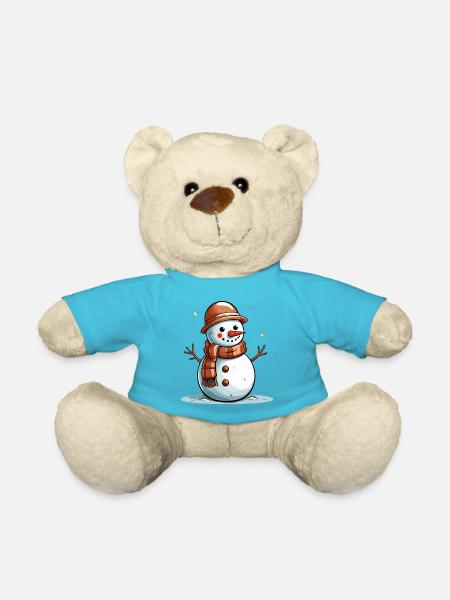 Schneemann mit braunem Schal - Teddy - Atollblau