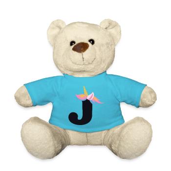 Einhorn-Buchstabe Regenbogenstyle "J" | be unique - Teddy - Atollblau - Vorne