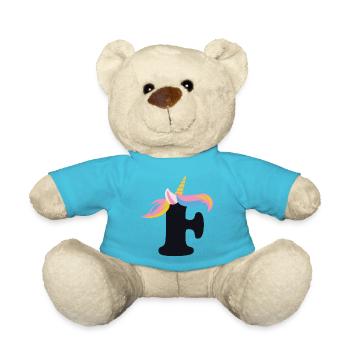 Unicorn Letter Rainbow Style "F" | be unique - Teddy Bear - atoll blue - Front