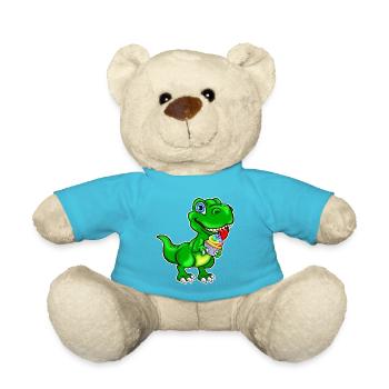 Dino mit Cupcake Muffin bunt - Teddy - Atollblau - Vorne