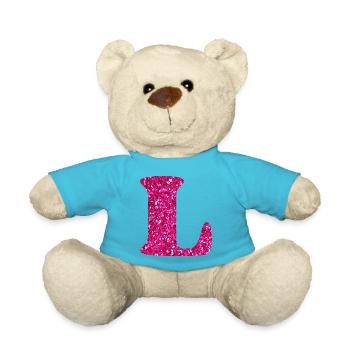 Glitzer rosa Buchstabe l - Teddy - Atollblau - Vorne