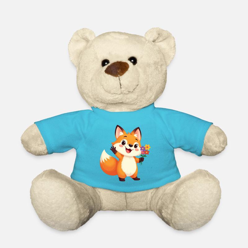 Renard de dessin animé joyeux avec bouquet de fleurs - Nounours - bleu outremer