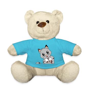 Cat at breakfast - gift for cat moms - Teddy Bear - atoll blue - Front