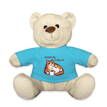 Orange fat cat caffeine in sanity out pixel art - Teddy Bear - atoll blue - Front