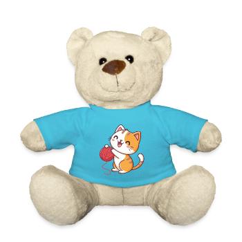 Glückliches Kätzchen und roter Ball - Teddy - Atollblau - Vorne