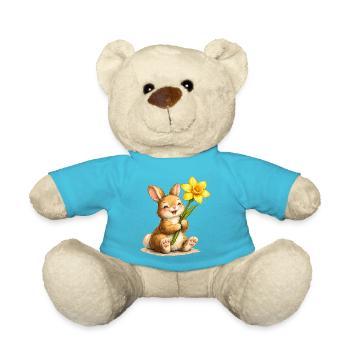 Bunny with yellow spring flower - Teddy Bear - atoll blue - Front